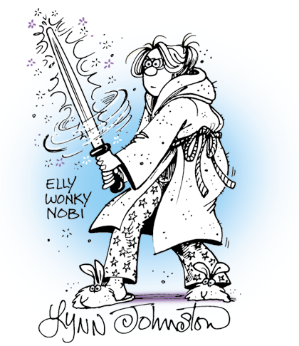 Elly with a light saber as Elly Wonky Nobi